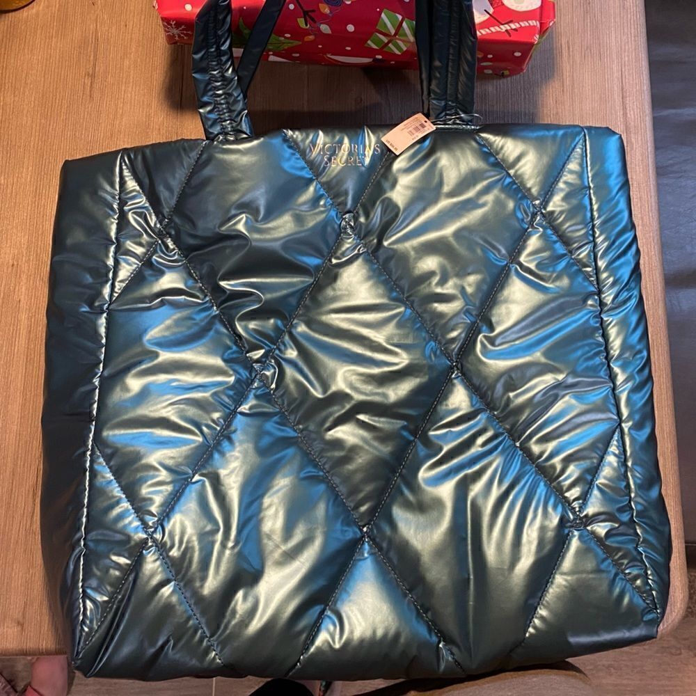 *NWT* Victoria’s Secret Metallic Teal Puffer Tote Bag